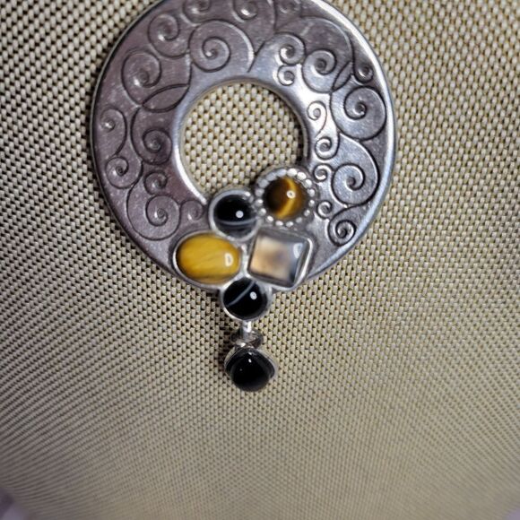 Brighton Eye Of The Tiger Retired Semiprecious Stone Pendant Necklace Rare - Picture 4 of 9